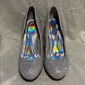 Silver Sparkling Women's Glitter Gem Heels